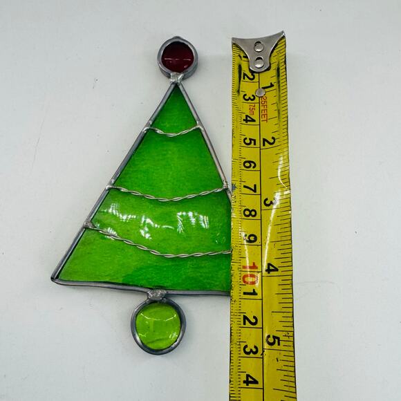 Vintage Stained Glass SunCatcher Window Green Metal Christmas Tree 5” - Picture 4 of 4
